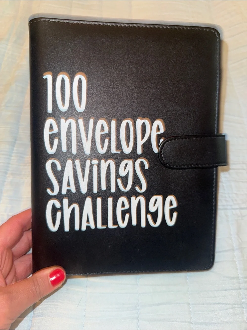 100 Envelope Savings Challenge Wallet - Black with White Lettering